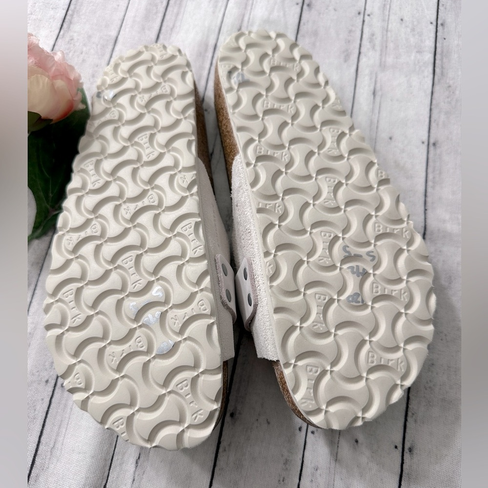 New Birkenstock Oita Slides Sandals Suede Leather Antique White - Picture 9 of 9